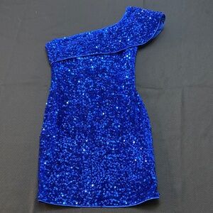 Trendy Boutique Blue Sequin One Shoulder Dress